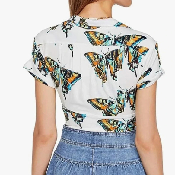 Free People Ready Set Sail Butterfly Crop Top Women’s XS White Collar Deep vneck - Picture 2 of 6